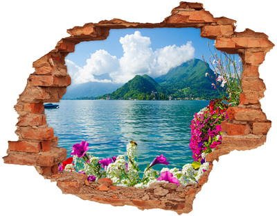 Hole in the wall decal Mountain landscape by the lake