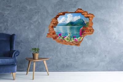 Hole in the wall decal Mountain landscape by the lake