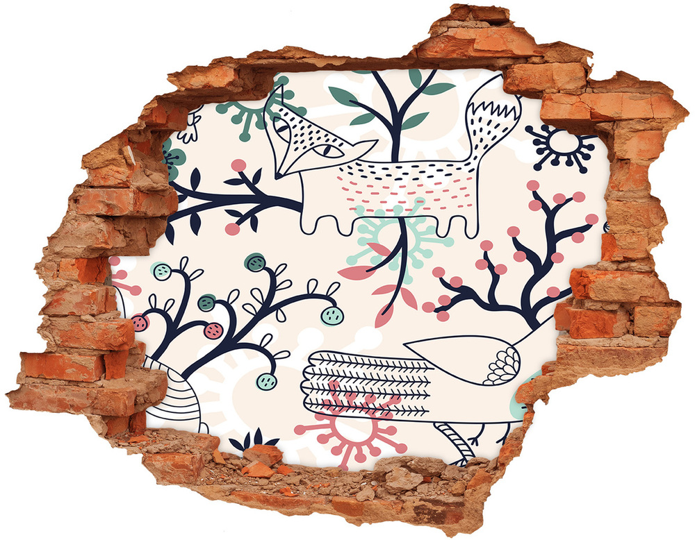 Hole in the wall decal Animals and flowers