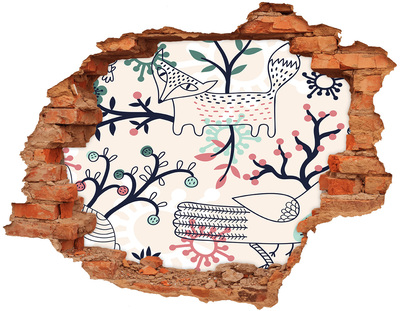 Hole in the wall decal Animals and flowers