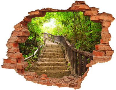 Hole wall sticker Forest path in the mountains
