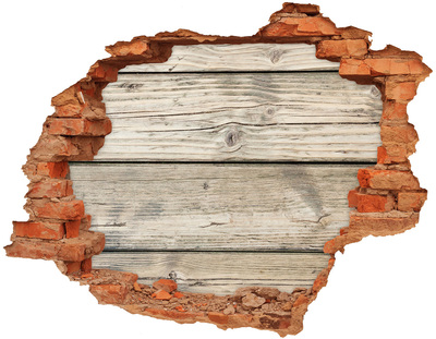 Hole wall sticker A wooden board in a hole in the wall