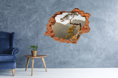 3D wall hole Mountain landscape with a tree