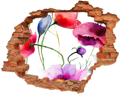 3D wall hole wallpaper Flower landscape through a hole in the wall