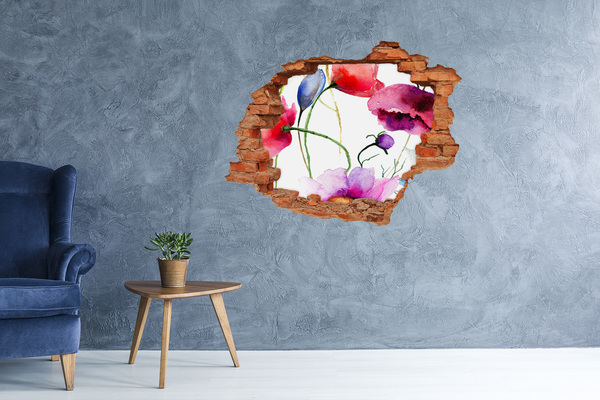 3D wall hole wallpaper Flower landscape through a hole in the wall