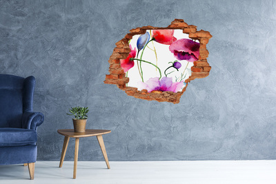 3D wall hole wallpaper Flower landscape through a hole in the wall