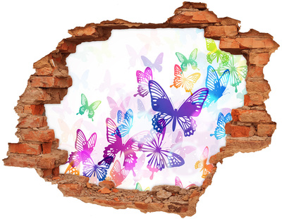 3D wall hole Colorful butterflies in a hole in the wall
