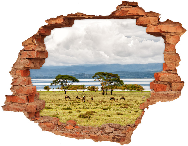 Hole in the wall sticker African landscape with wild animals