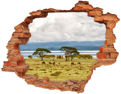 Hole in the wall sticker African landscape with wild animals