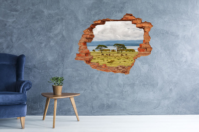 Hole in the wall sticker African landscape with wild animals