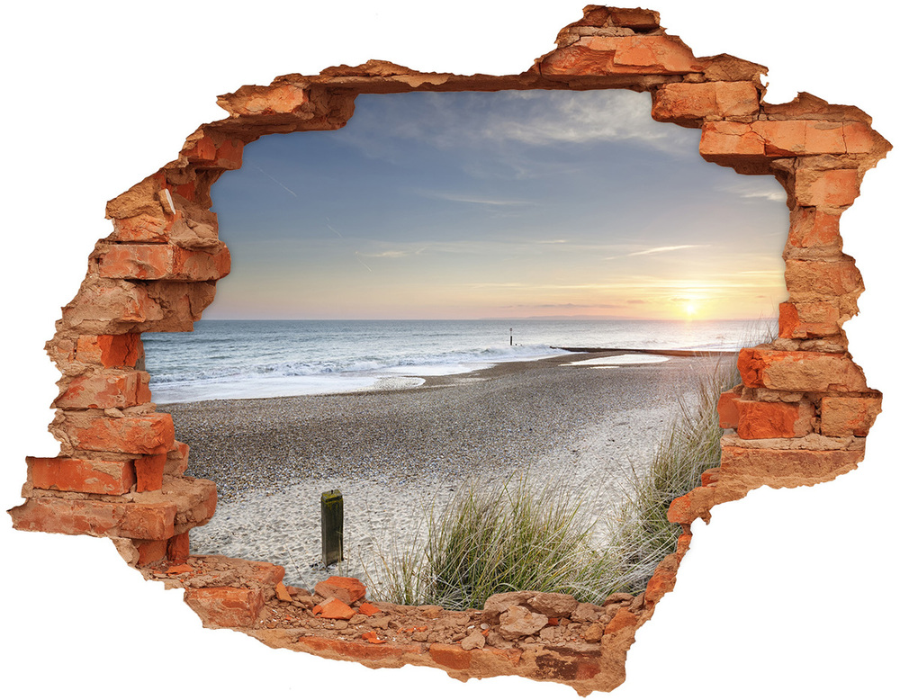 3D wall hole wallpaper Sunset and dunes