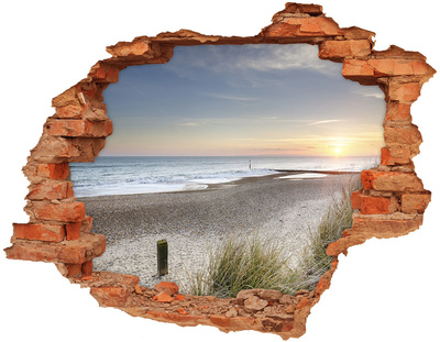 3D wall hole wallpaper View of the beach at sunset