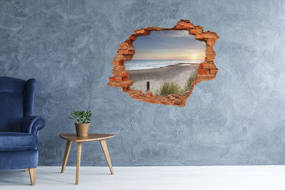 3D wall hole wallpaper View of the beach at sunset