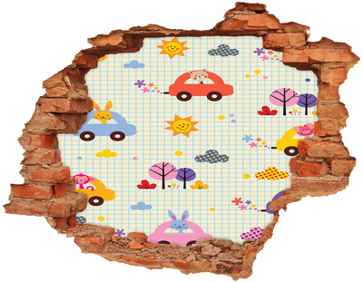 3D wall hole wallpaper Cars