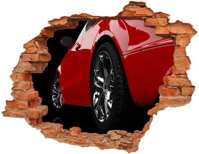 Hole wall sticker Red car through a hole in the wall