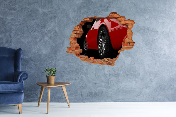 Hole wall sticker Red car through a hole in the wall