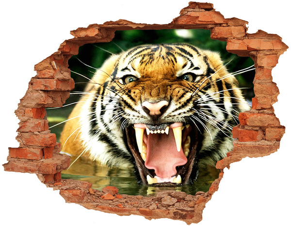 Hole in the wall decal Tiger in action