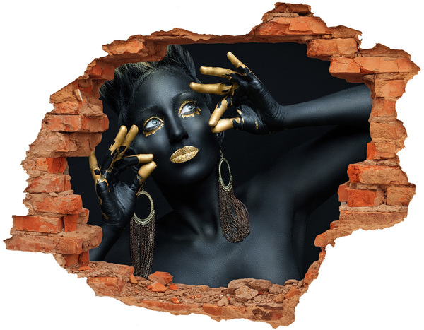 3D wall hole wallpaper A woman in black