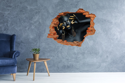 3D wall hole wallpaper A woman in black