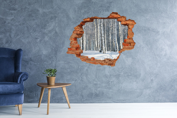 Hole in the wall decal Winter forest in white