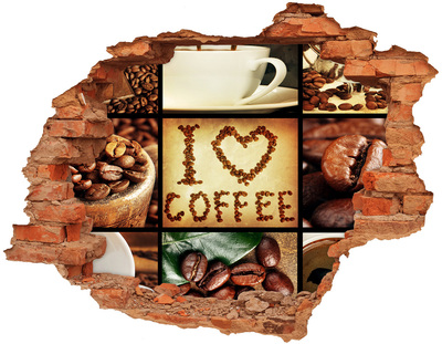 3D wall hole wallpaper Coffee in the heart