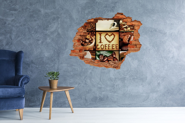 3D wall hole wallpaper Coffee in the heart