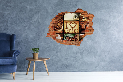 3D wall hole wallpaper Coffee in the heart
