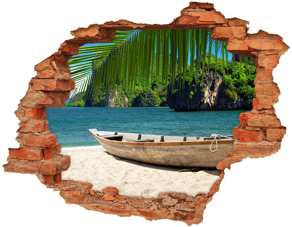 Hole wall sticker Boat on the beach