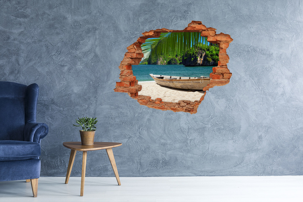 Hole wall sticker Boat on the beach