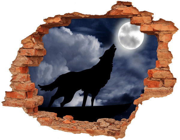3D wall hole Wolf against the moon