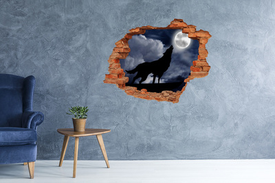 3D wall hole Wolf against the moon