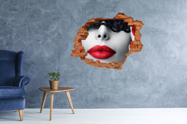 Hole wall sticker Lips in red