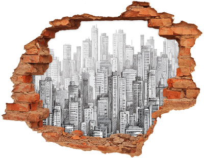 Hole wall sticker The city behind the wall
