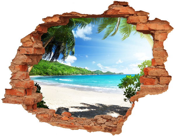 3D wall hole wallpaper Seychelles beach