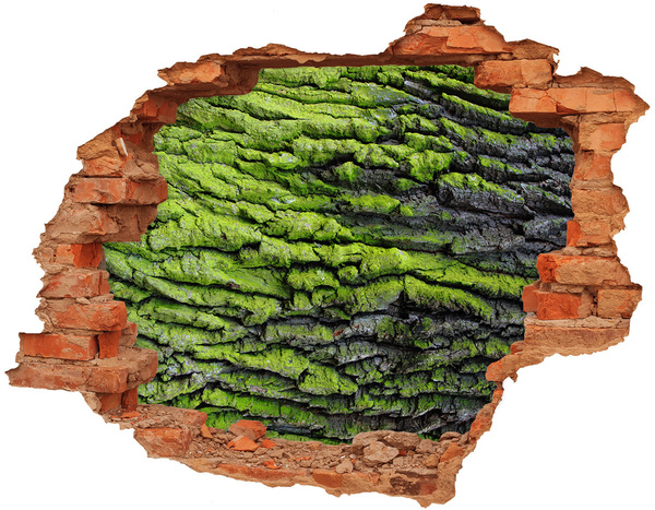 3D wall hole wallpaper Green rock in the hole