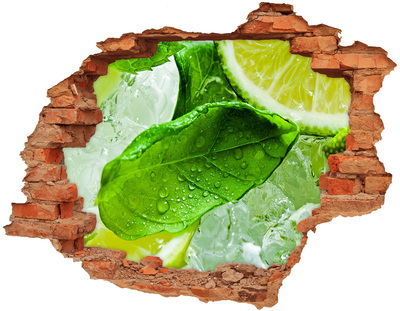 Hole wall sticker Fresh mint leaves on ice