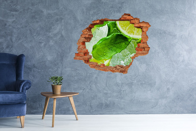 Hole wall sticker Fresh mint leaves on ice