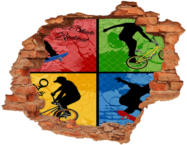 Hole wall sticker Bicycle and skateboard