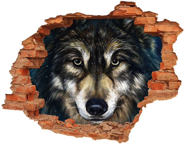 Hole in the wall sticker Wolf's gaze through the wall