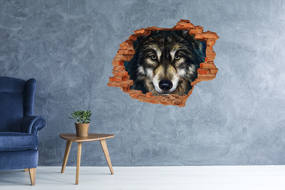 Hole in the wall sticker Wolf's gaze through the wall