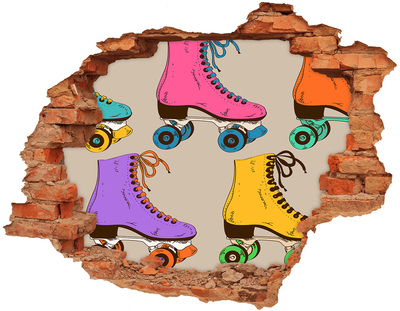 Hole in the wall decal Colorful roller skates in a hole in the wall