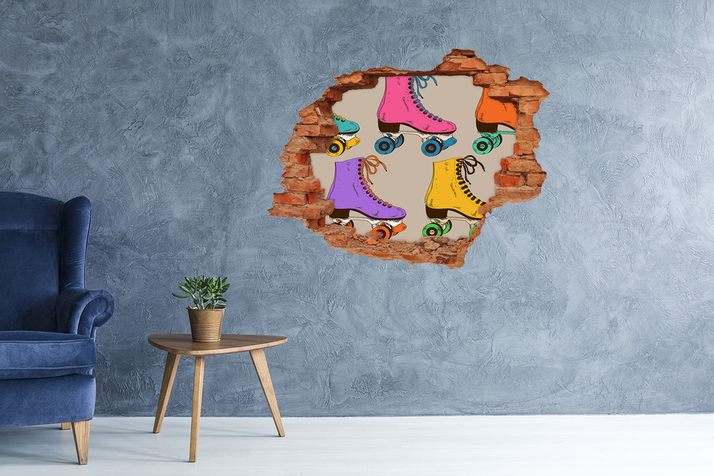 Hole in the wall decal Colored roller skates