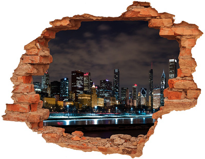 3D wall hole wallpaper Chicago at night