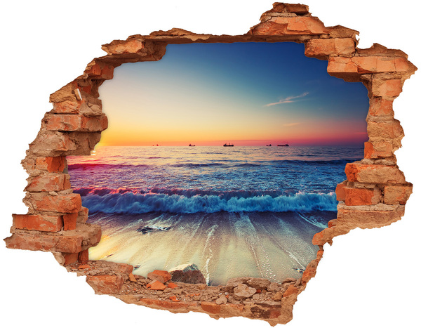 3D wall hole wallpaper Sunset over the sea