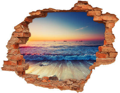 3D wall hole wallpaper Sunset over the sea