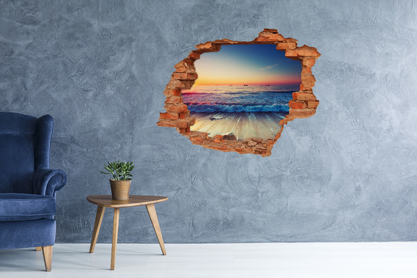 3D wall hole wallpaper Sunset over the sea