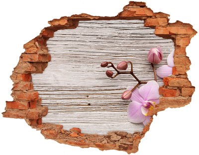 Hole in the wall decal Orchid flowers on a wooden background