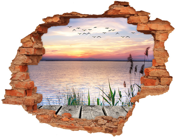 Hole in the wall decal Sunset over the lake