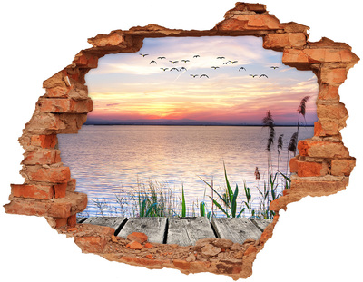 Hole in the wall decal Sunset over the lake
