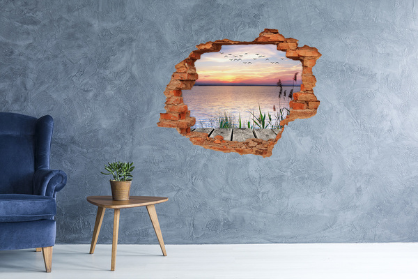 Hole in the wall decal Sunset over the lake